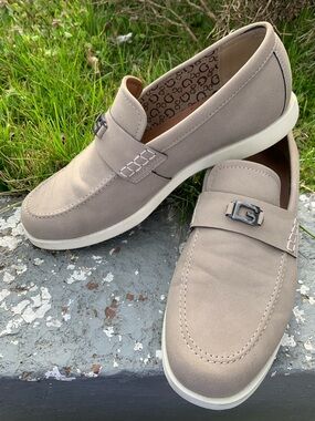 Guess Men's Taupe Slip-On Loafers with Logo Bit